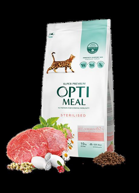 Сухий корм для стерилізованих кішок і кастрованих котів Яловичина і сорго 10 кг ОПТИМИЛ Optimeal (278307854)