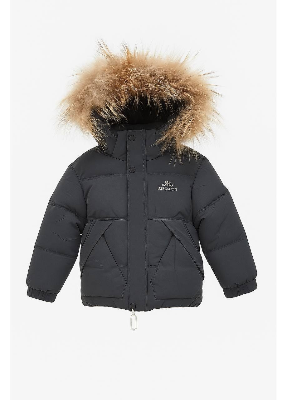 Сіра демісезонна куртка з опушкою хлоп. плащівка 828 STAY