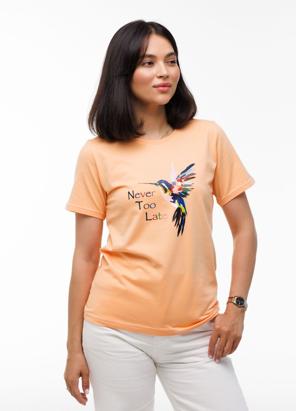 Женская футболка "Колибри" S персиковый (4129083102321) Наталюкс 41-2908 - (335426919)