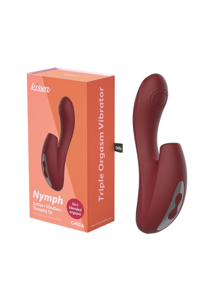 Вибраторкролик с вакуумной стимуляцией Kissen Nymph, силиконовый, красный, 18 х 3.5 см Chisa (297135050)