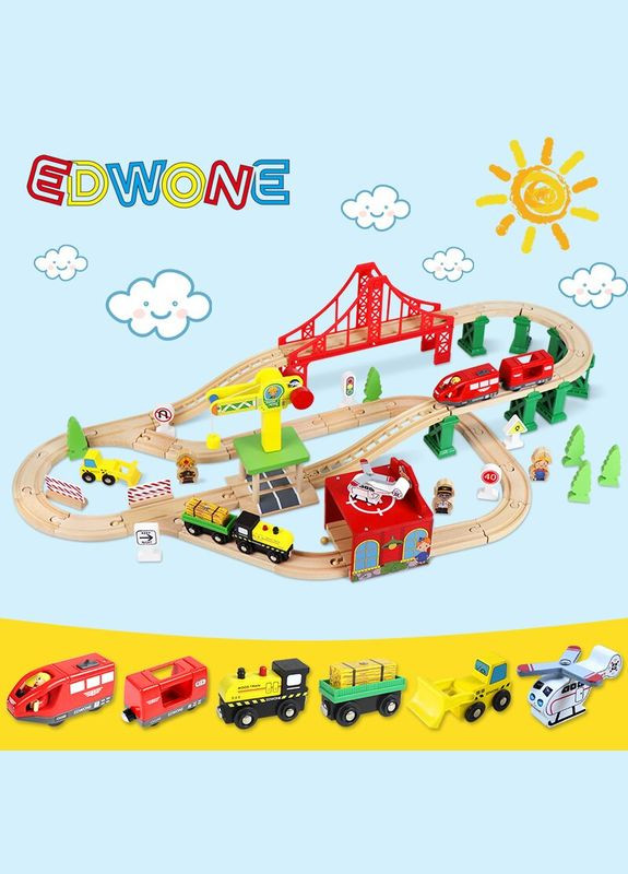 Іграшкова залізниця з дерева, 80 деталей (Brio, Ikea, Playtive) E18A12 (електричний локомотив) Edwone (322280443)
