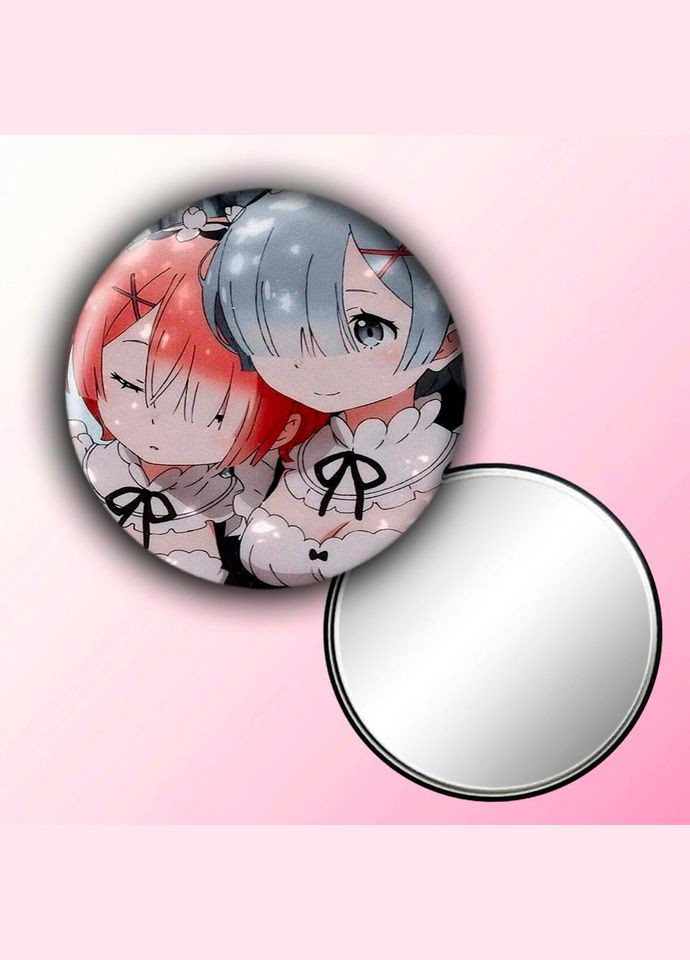 Дзеркальце косметичне кишенькове Аніме Життя в альтернативному світі з нуля #0026 із малюнком круглий 56 мм No Brand (309156193)