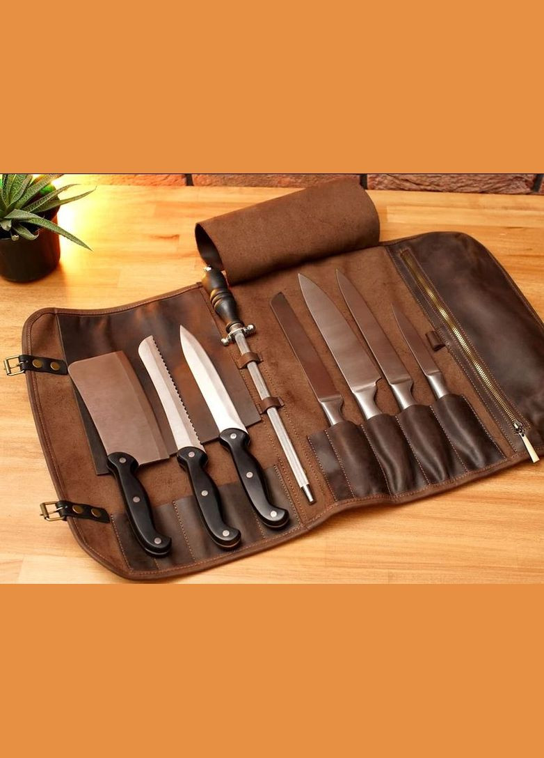 Сумка-чохол для ножів шкіряна коричнева No Brand (305828714)