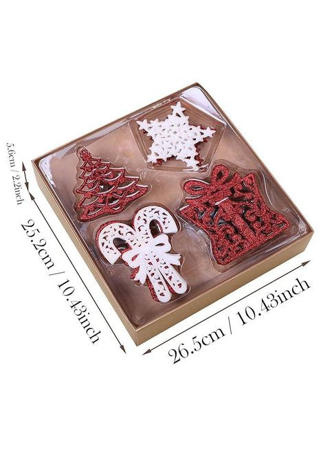 Набір новорічних прикрас Madelyn 24 шт. (9-13 см) червоні та білі зі блискітками (металеві гачки) Valery (304974569)