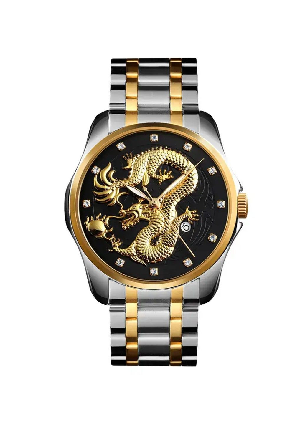 Мужские наручные часы 9193 Дракон (Серебристый с черным) Skmei (314483128)