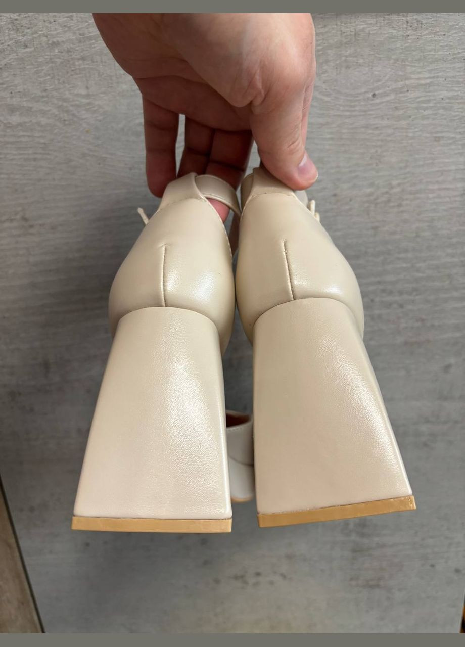 L&M Нарядные бежевые туфли с ремешком, бежевые женские туфли на каблуке, туфли беж бежевый з искусственная кожа, — демисезон (316575420)