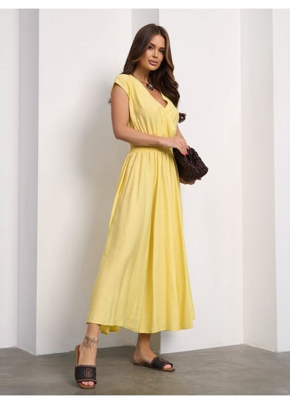 Комбінована сукня 15190 жовта ISSA PLUS однотонна