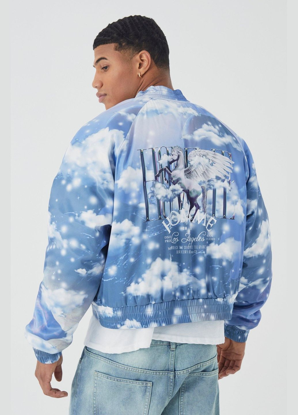 Голубая демисезонная куртка-бомбер свободного кроя Boohoo