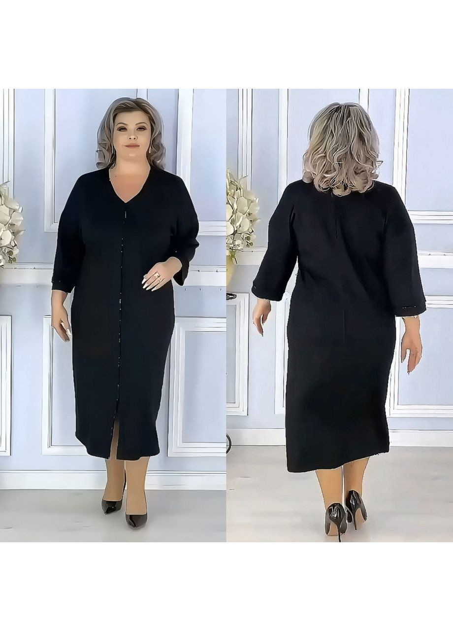 Черное повседневный, кэжуал, деловое женское платье больших размеров Style Point однотонное