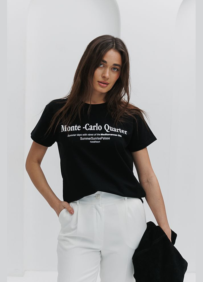 Чорна літня жіноча футболка з принтом monte-carlo quarter Arjen