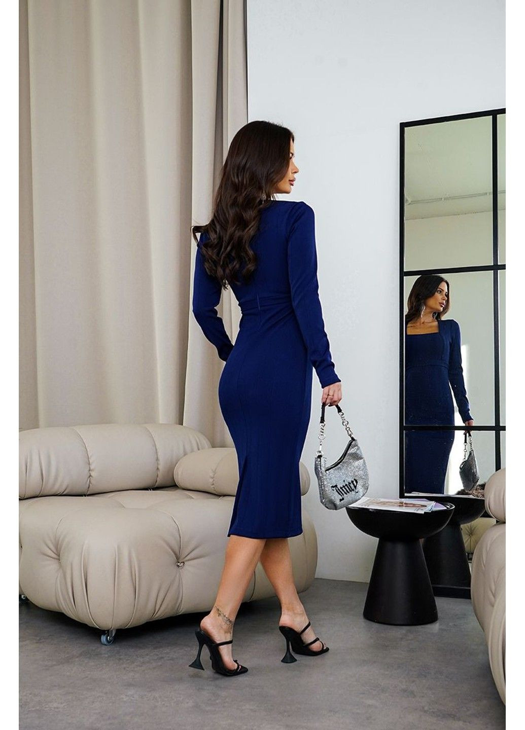 Синее коктейльное платье элегантное силуэтное 24096 синее Tanita-Romario