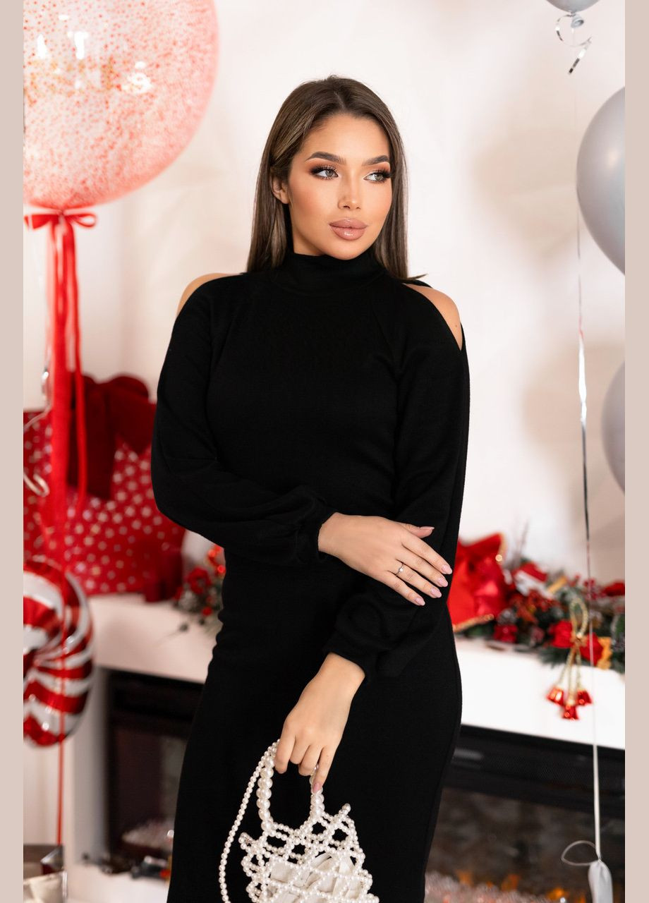 Чорна сукня з ангори з відкритими плечима Fashion Girl