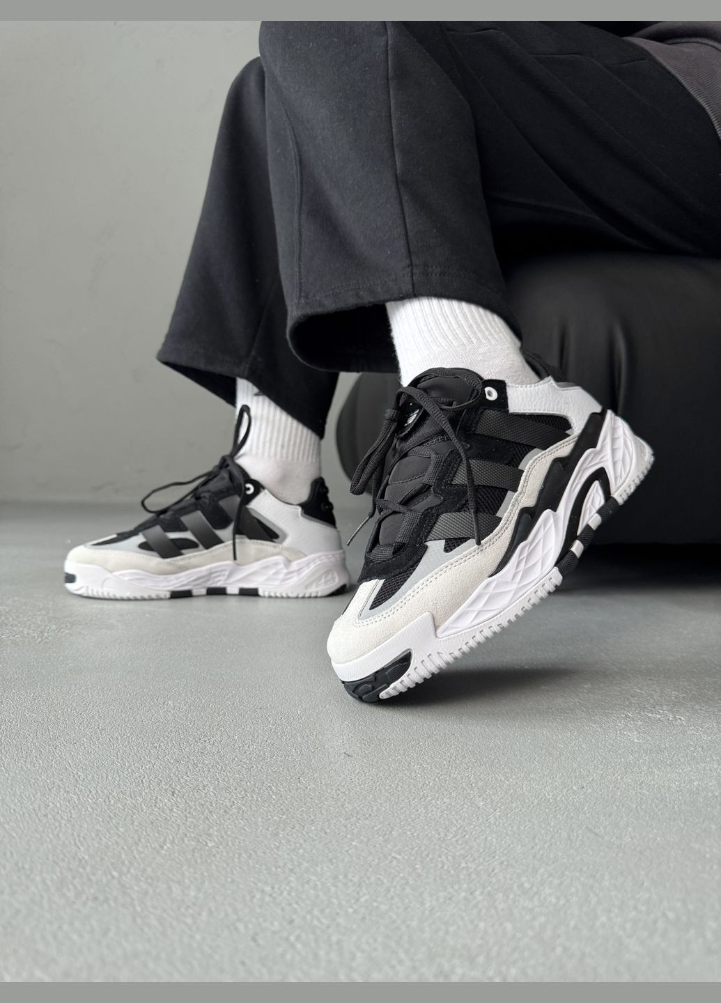 Кроссовки женские и мужские Adidas Niteball black white | Адидас Найтбол черные белые No Brand чёрно-белые демисезоны (316091134)