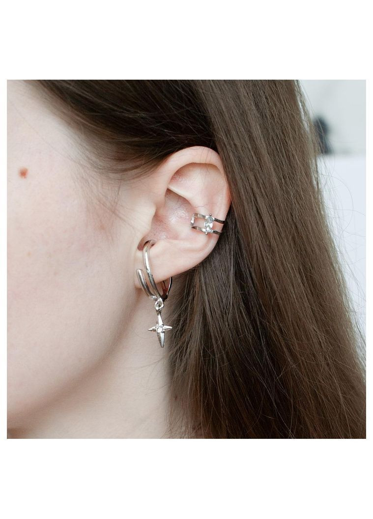 Каффы-клипсы обманки комплект из двух детализированные с длинной звездой унисекс с камешком без прокола лолита y2k винтаж стиль No Brand (364134949)