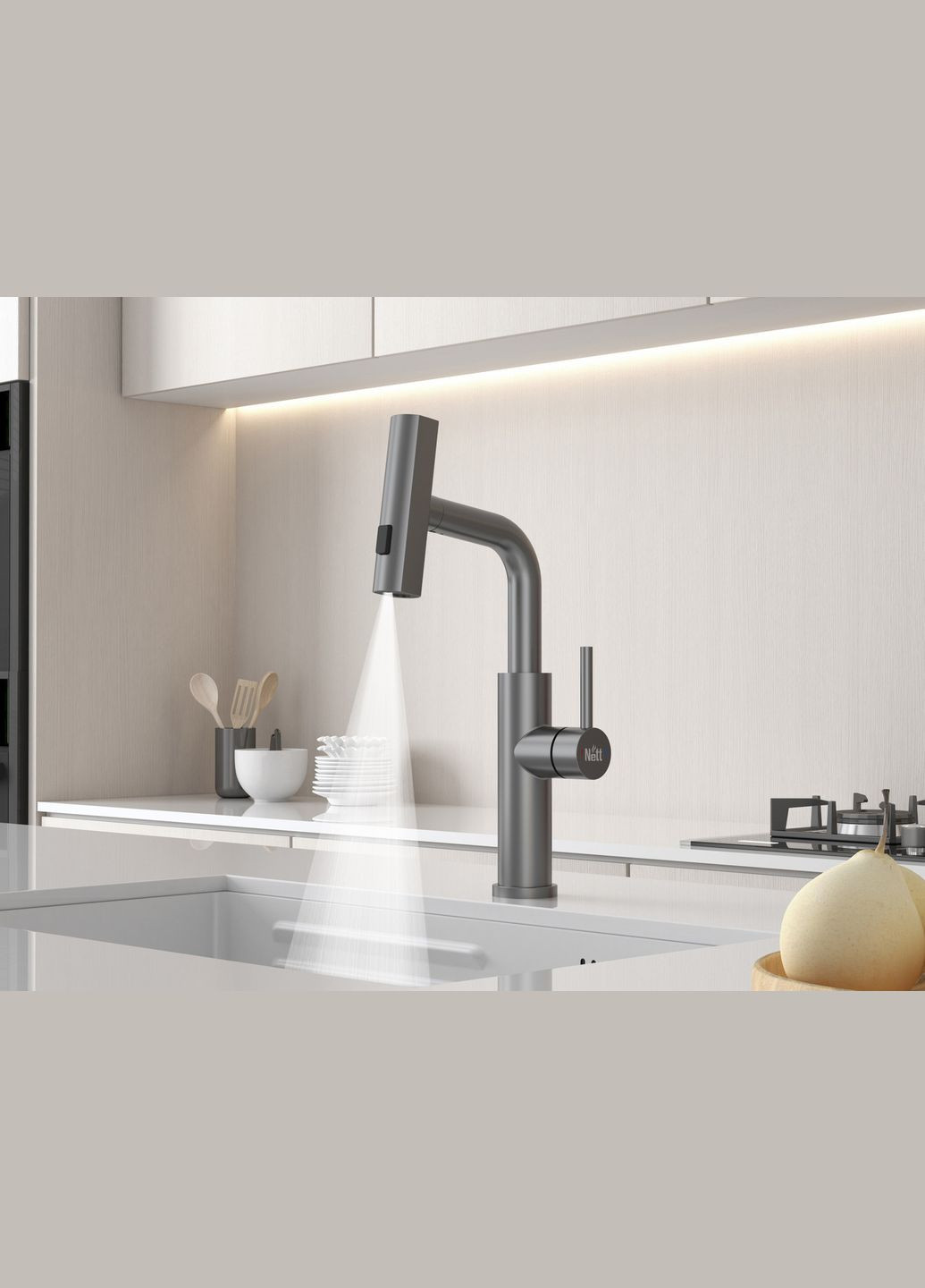 Змішувач на кухню водоспад із висувною лійкою графіт LGr-35 Nett (337718076)