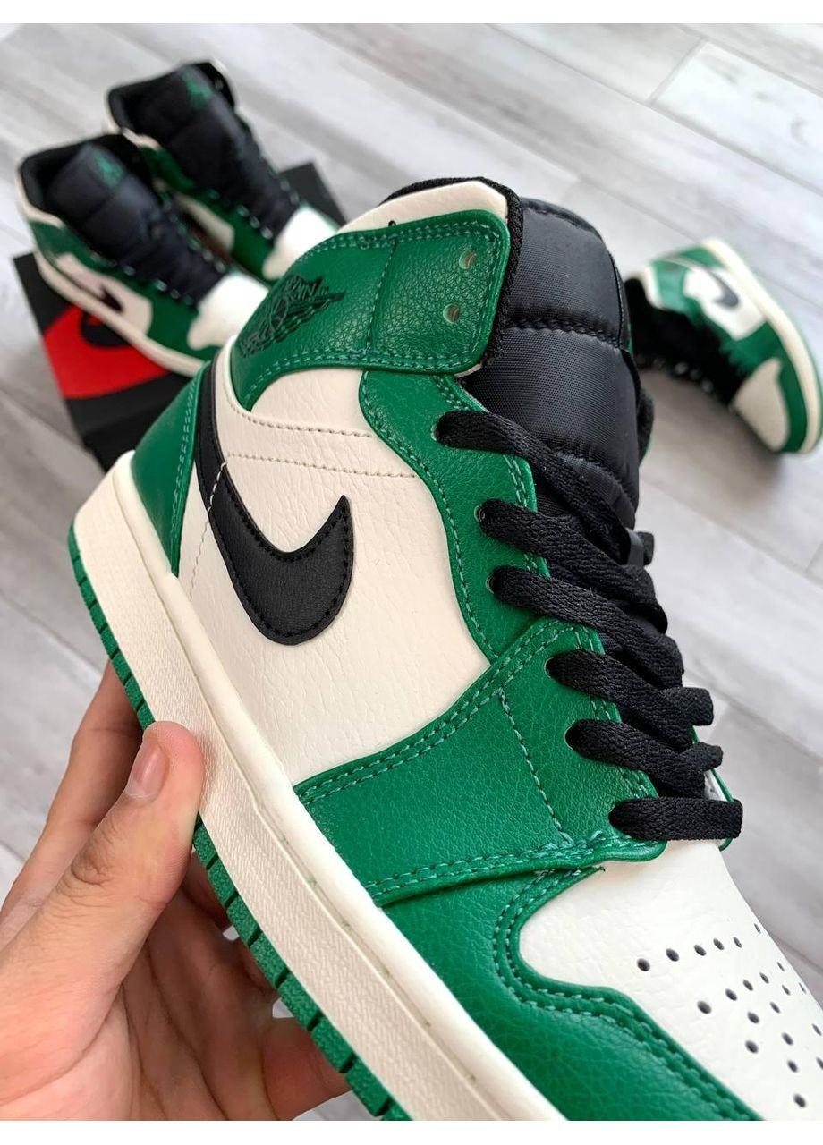 Сірі Осінні кросівки чоловічі nike air jordan 1 mid green white v2 найк аір джордан No Brand