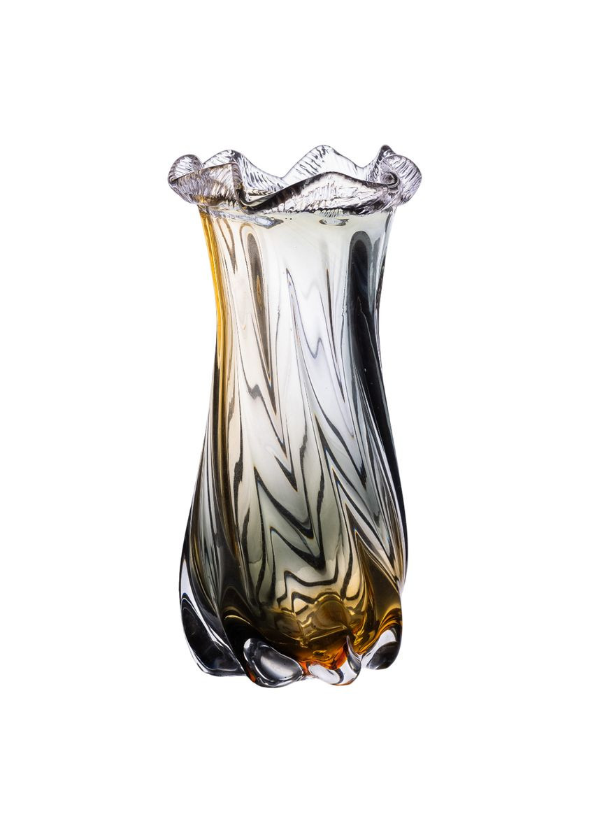 Ваза ручної роботи Lilly скляна 26 см, жовто-сірий Yiwu (328602827)