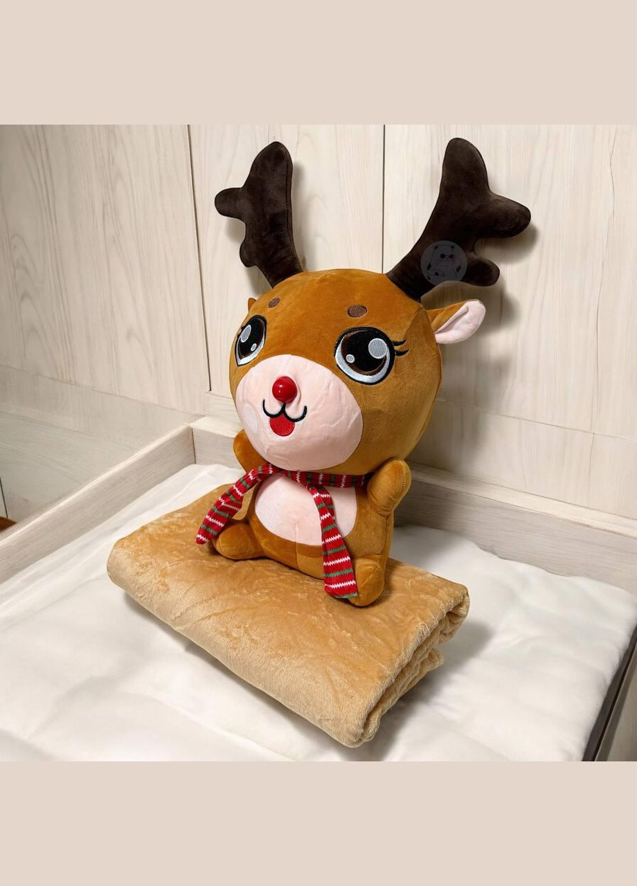М'яка іграшка-подушка Олень плед 3в1 110 x 160 см Коричневий (П4К-post-igrashka-002-2) No Brand (316230895)