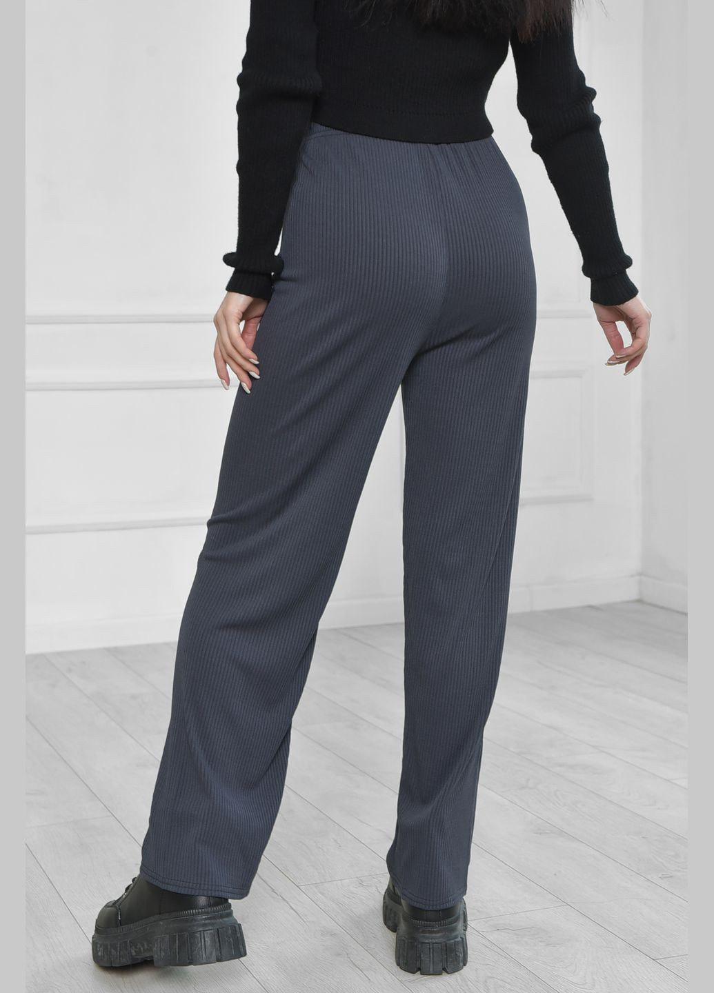 Штани жіночі в рубчик темно-синього кольору Let's Shop (266901193)