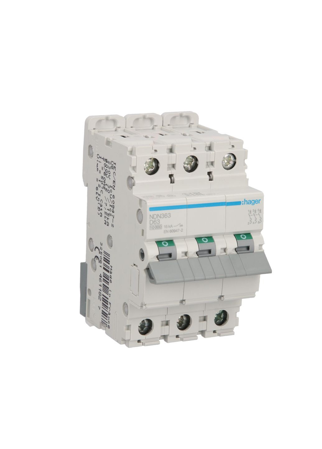 Автоматичний вимикач NDN363 (63 А, D, 10kA, 3P) трифазний автомат (10505) Hager (295036663)