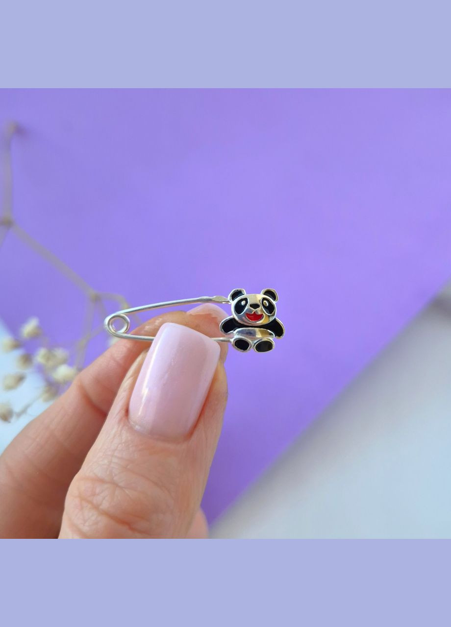Серебряная Брошка булавка шпилька Панда с эмалью серебро 925 пробы 5565 1.29г No Brand (317571737)