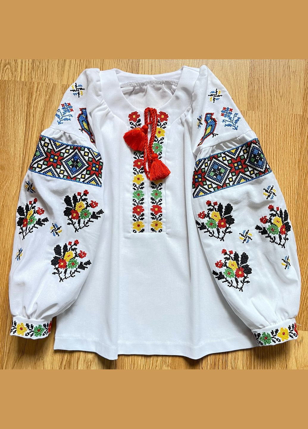 Біла вишиванка на дівчинку лляна блуза біла з довгим рукавом візерунок орнамент льон (311221526)