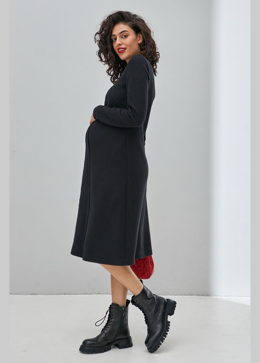 Чорна сукня міді для вагітних та годуючих трикотажна чорна Юла мама