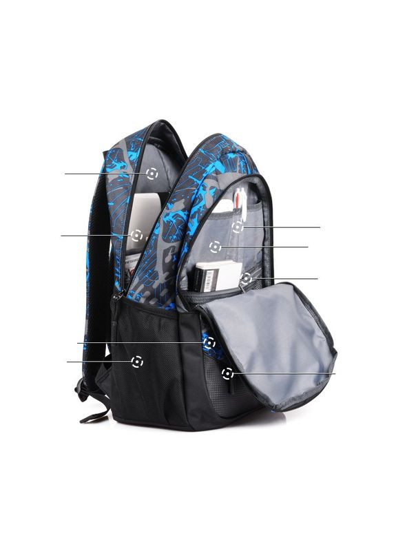 Рюкзак Senkey & Style серо-синий с кодовым замком, пеналом и с сумкой через плечо з USB Senkey&Style (270016460)