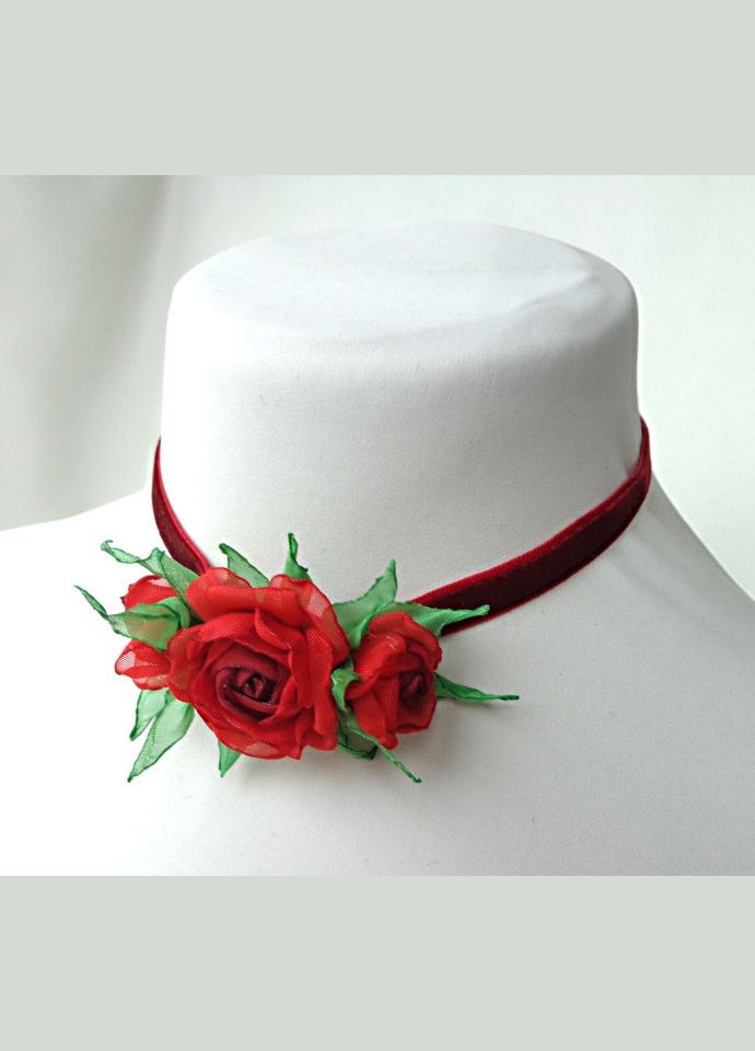 Чекер бордовый бархатный с цветком на шею "Красные чайные розы" No Brand (358224293)