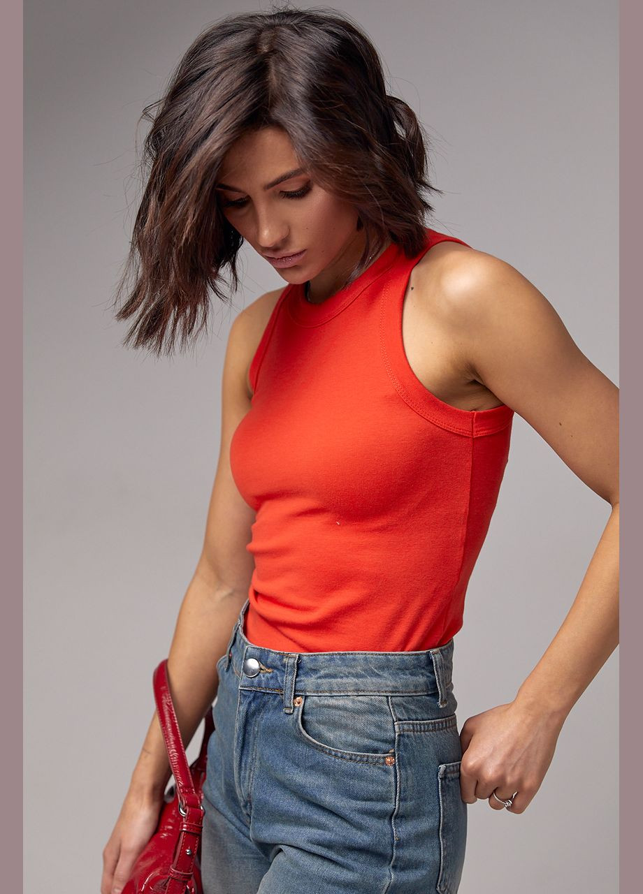 Базовая женская майка с эластичного трикотаж Lurex — 290663602