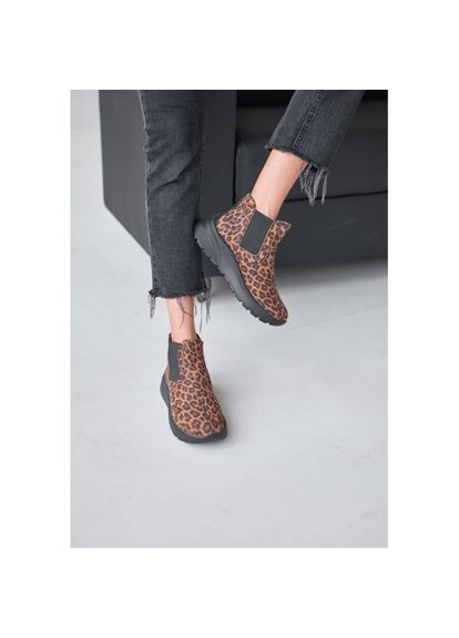 демисезонные ботинки (челси) под леопард на резинке натуральный нубук/байка р.36 (17641) Vm-Villomi