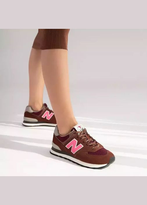 Коричневые демисезонные женские кроссовки u 574 gr2 brown/pink 37.5/5/24.4 см New Balance