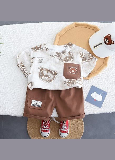 Комбинированный демисезонный костюм на лето мальчика с мишками цвет коричневый 10805 No Brand
