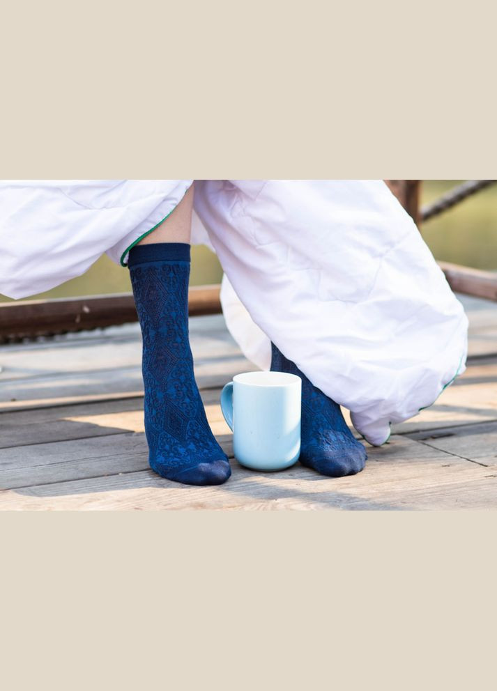 Білі сині шкарпетки високі жаккард безшовні якісні 100% organic cotton 36-39 JILL ANTONY (314997309)