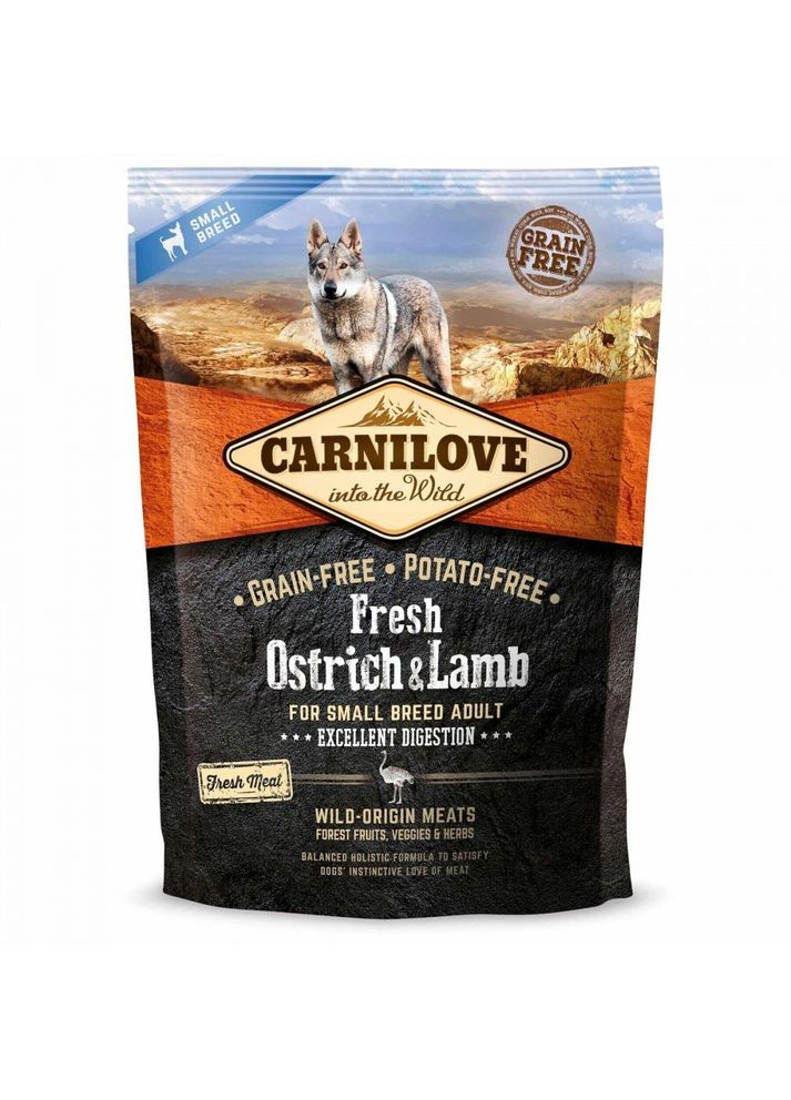 Сухой корм Fresh Ostrich & Lamb для взрослых собак мелких пород, ягненок и страус, 1,5 кг Carnilove (362702072)