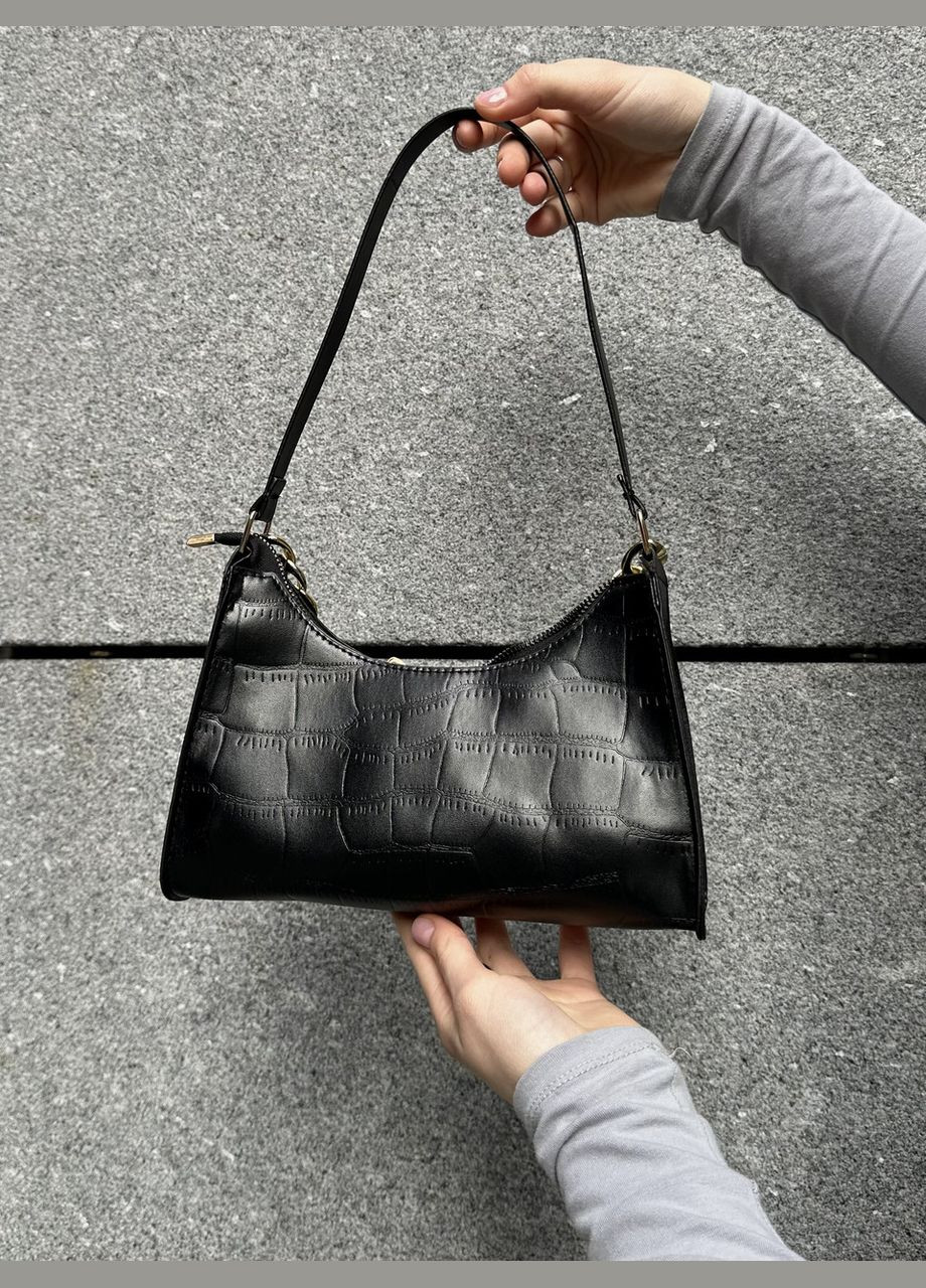 Жіноча сумка багет рептилія крокодиляча шкіра чорна No Brand (299279352)