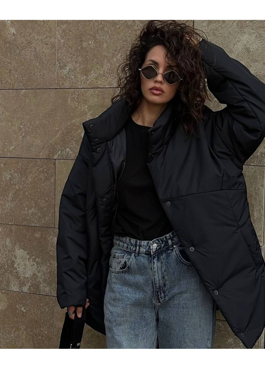 Чорна зимня жіноча тепла бомбезна куртка з матової плащівки канада — заміри в описі куртка-пальто DK/DL Мода без кордонів
