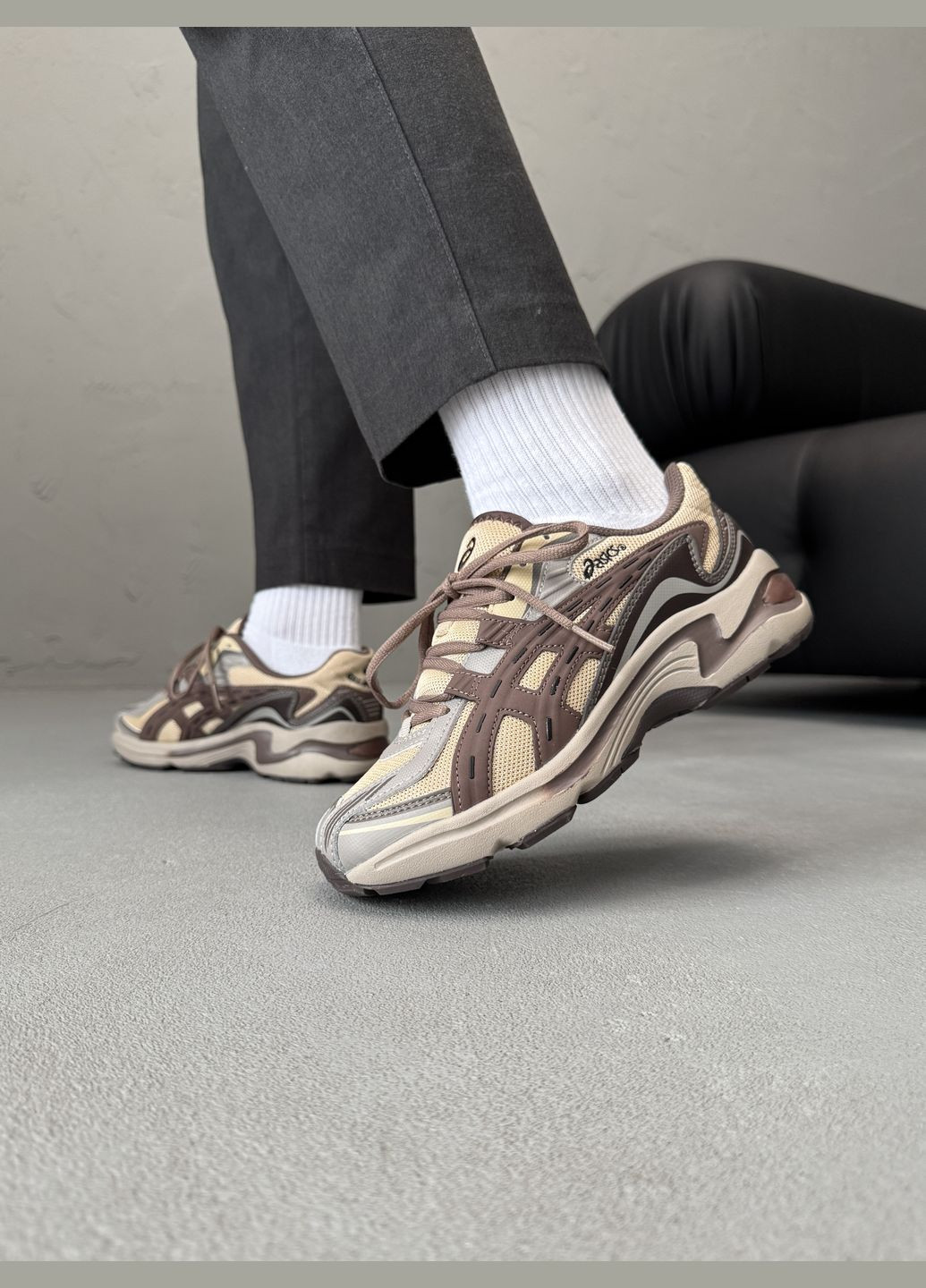 Бежевые демисезонные кроссовки мужские и женские asics gel-preleus beige brown | асикс гель-прелеус бежевые коричневые No Brand