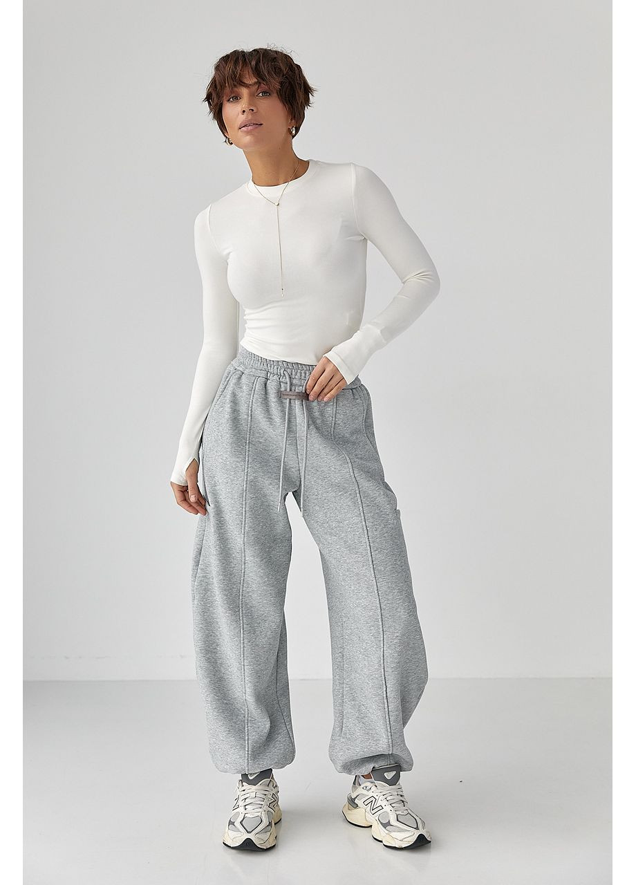 Однотонные теплые спортивные штаны с затяжками внизу Lurex (368276477)