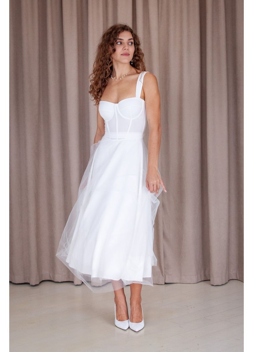 Белое вечернее платье а-силуэт ODDI однотонное