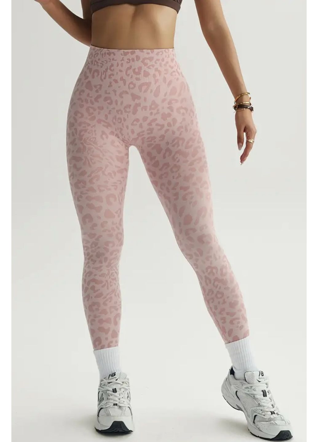 Розовые женские спортивные леггинсы (лосины) леопард принт для фитнеса и йоги No Brand