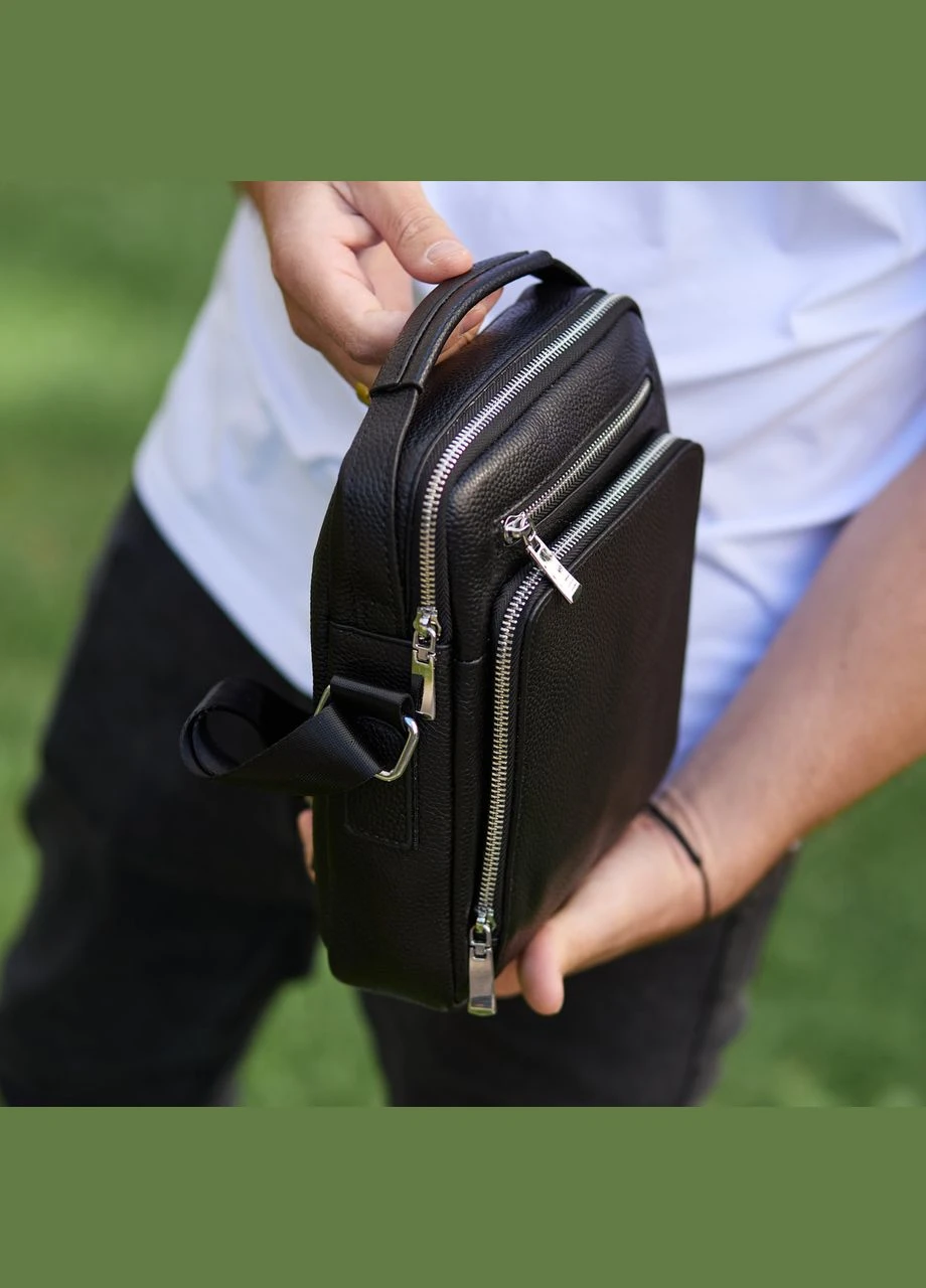 Чоловіча сумка-барсетка через плече шкіряна чорна з ручкою M61693 Tiding Bag (341309373)