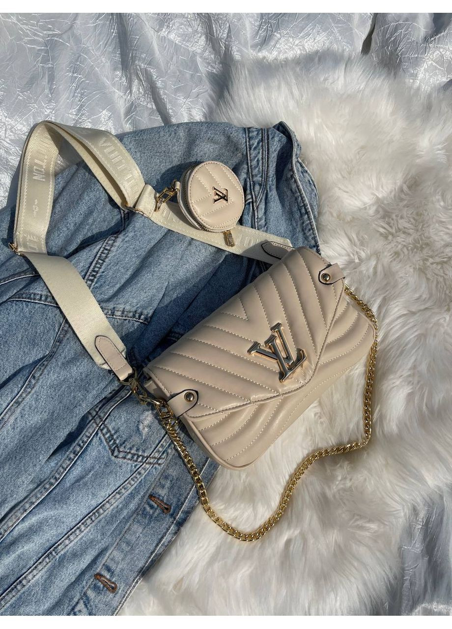 Сумка Wave Multi Pochette Bag Beige/Gold женская LV бежевая 2в1 с кошельком No Brand (364488332)