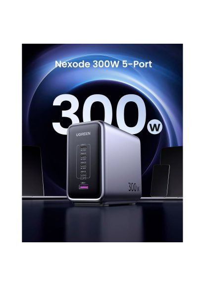 Зарядний пристрій (90903B) Ugreen 5xUSB 300W Nexode (5хUSB-C) CD333 (369878582)