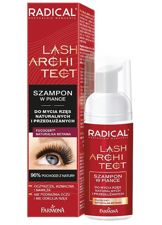 Шампунь-пенка для ухода за натуральными и наращенными ресницами Radical Lash Architect Foam Shampoo 50ml (1142287-105156) Farmona (368633439)