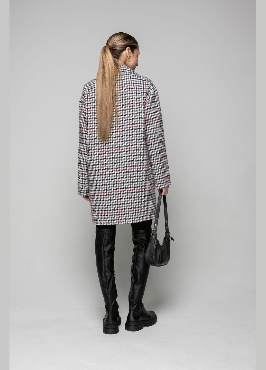 Сіре демісезонне Укорочене пальто Міккі в клітинку двобортне CHIUAS