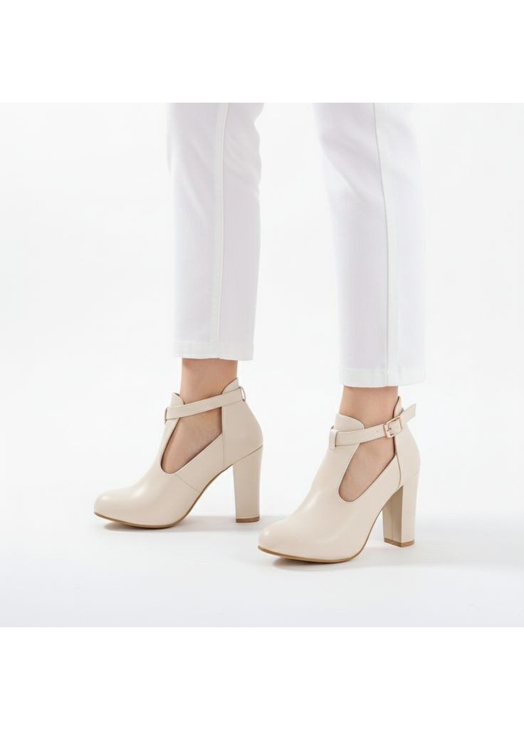 Seven Женские кожаные ботильйоны на каблуке 1744 Бежевые бежевый з искусственная кожа, — демисезон (368147786)