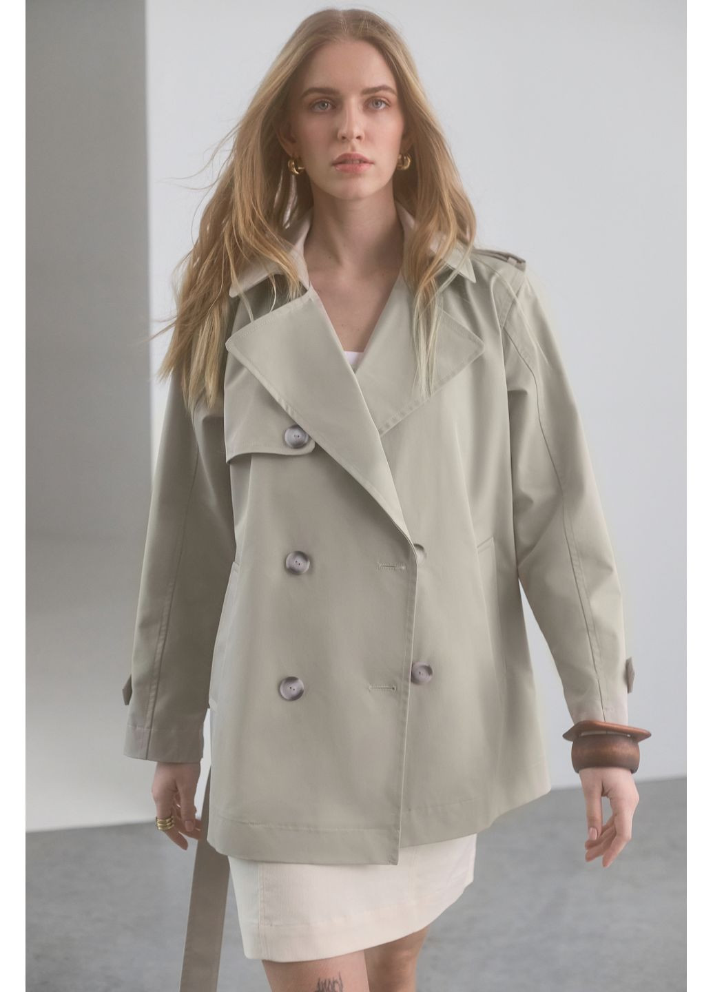 Оливкове демісезонне Жіночий тренч Енгрід 116858 Сіро Stimma