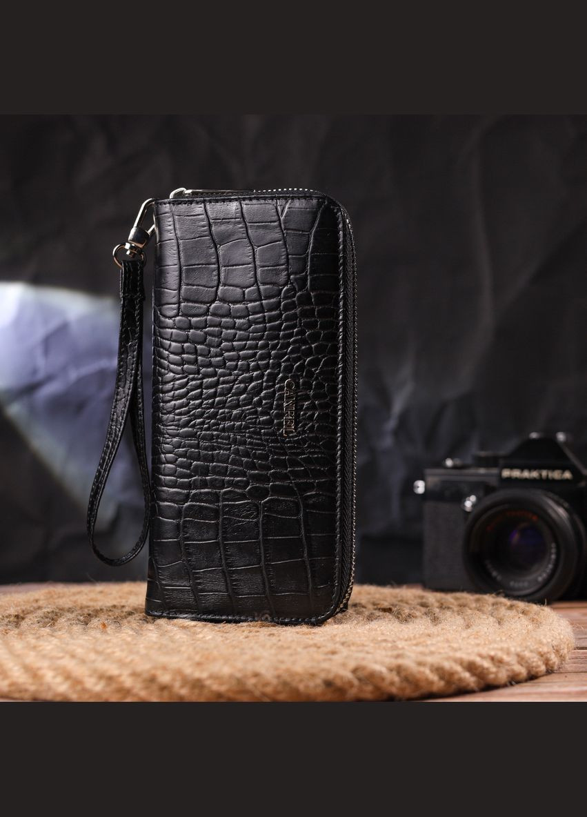 Женский кошелек из натуральной фактурной кожи под крокодила 21623 Черный Canpellini (306881386)