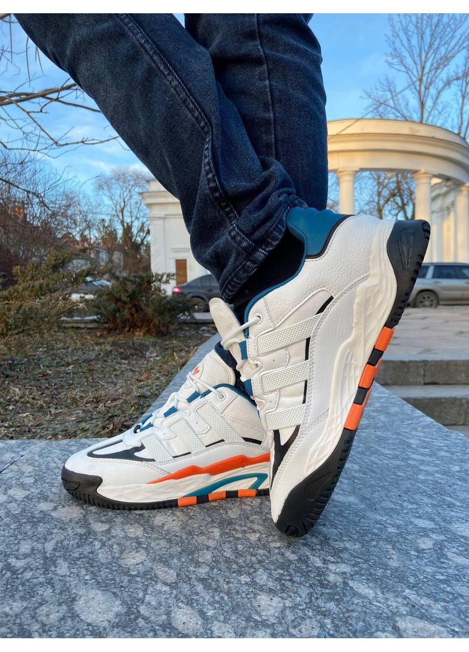 Белые демисезонные кроссовки мужские adidas niteball white orange адидас найтбол No Brand